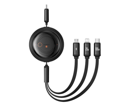 Kabel BASEUS Free2Draw Retractable Cable 3in1 100W 1,1m black P10368700111-04